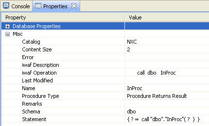 Misc properties for InProc stored procedure in dbo database